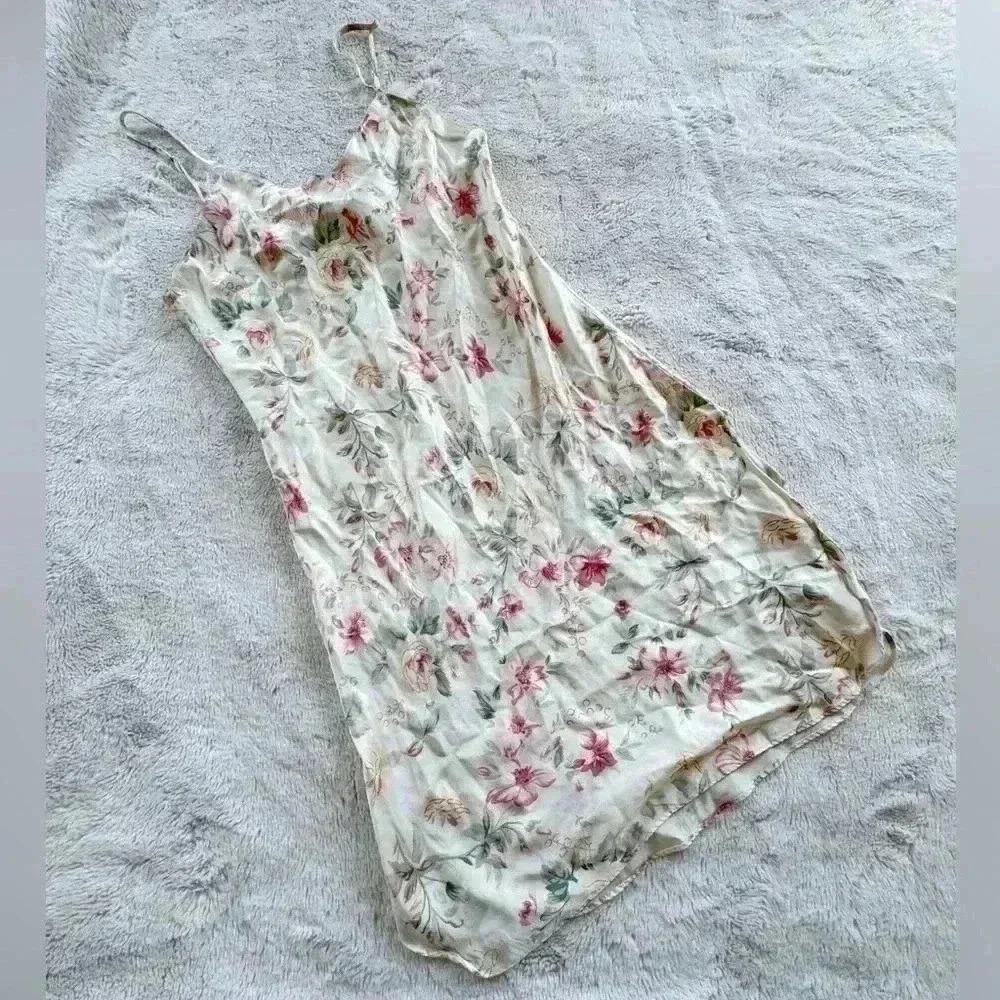Floral Slip Dress in Ivory with Pink Bloom